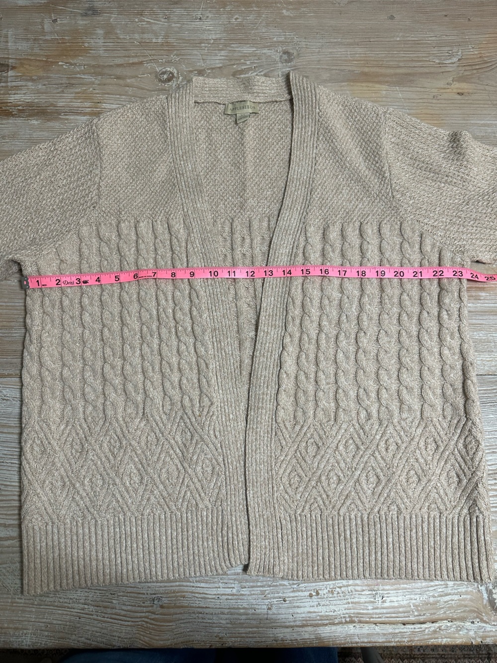 Appleseed's Beige Cable Knit Open-Front Cardigan Sz XL - Picture 8 of 9